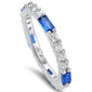 Baguette Blue Sapphire & Round Cz Band .925 Sterling Silver Ring Sizes 4-12