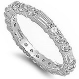 Round & Baguette Cz Band .925 Sterling Silver Sizes 4-5,9-11