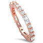 Rose Gold Plated Round & Baguette Cz Band .925 Sterling Silver Ring Sizes 4-12