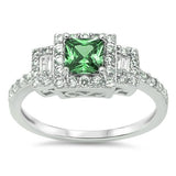 NEW BEAUTIFUL GREEN EMERALD & CZ HIGH FASHION .925 Sterling Silver Ring Sizes