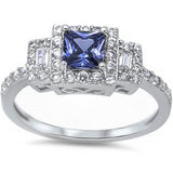 Princess Cut Tanzanite & Cz .925 Sterling Silver Sizes 4-10