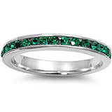  Green Emerald Eternity Style Band .925 Sterling Silver Ring