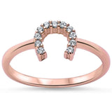 Rose Gold Plated Cz Horse Shoe .925 Sterling Silver Ring Sizes 4-10
