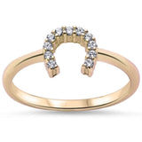 Yellow Gold Plated Cz Horse Shoe .925 Sterling Silver Ring