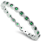 Green Emerald Eternity Band .925 Sterling Silver Ring
