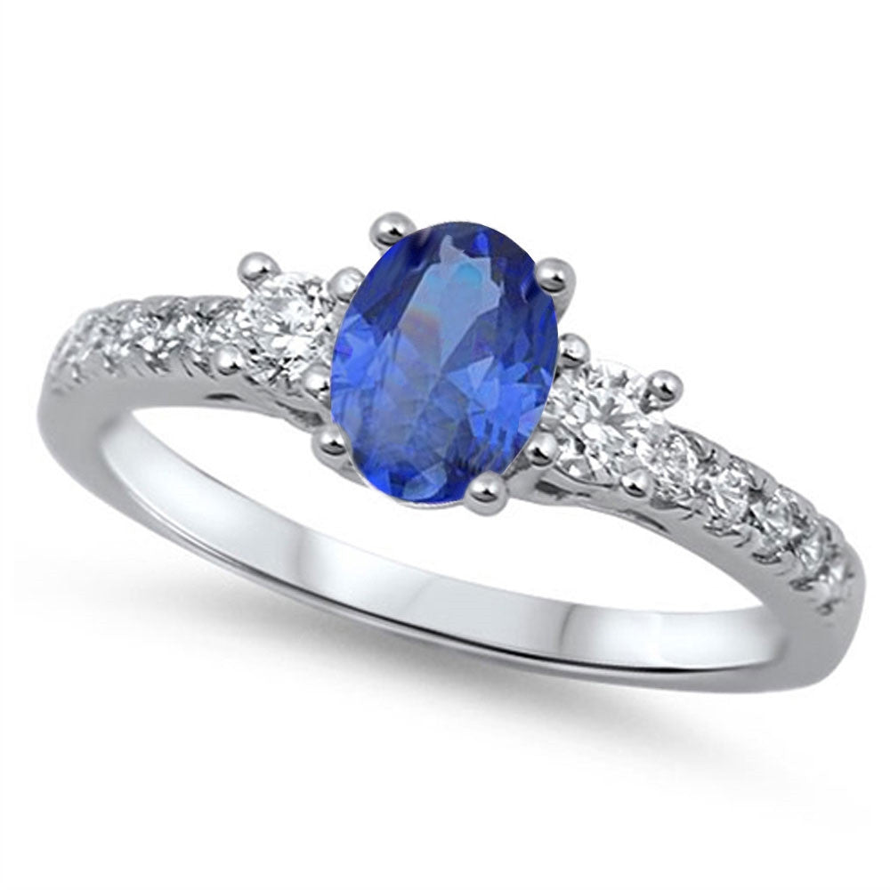 Blue Sapphire & Cz .925 Sterling Silver Ring Sizes 5-9