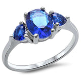 Anillo de plata de ley .925 con zafiro azul de circonita cúbica con forma ovalada y de corazón
