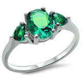 Oval & Heart Shape Green Emerald .925 Sterling Silver Ring