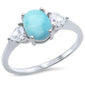 Oval & Heart Shape Natural Larimar & CZ .925 Sterling Silver Ring Sizes 5-10