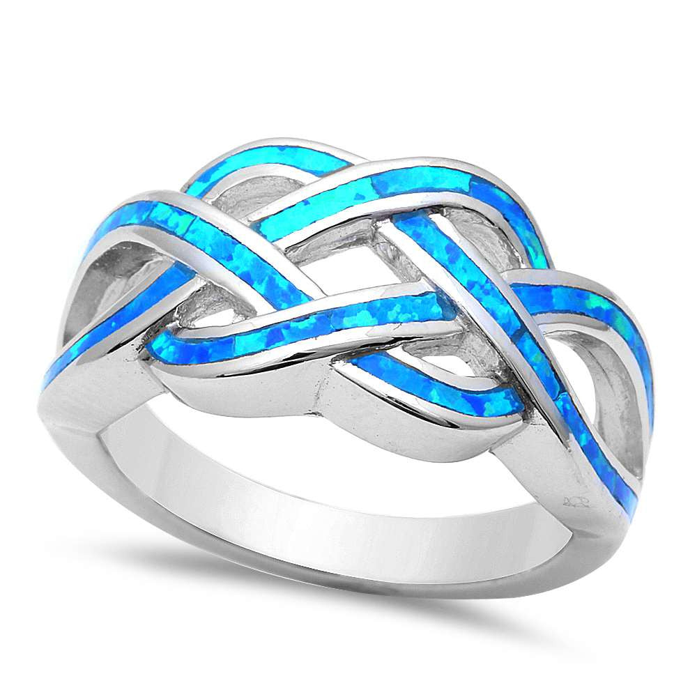 Blue Opal Celtic Design .925 Sterling Silver Rings Sizes 6-9