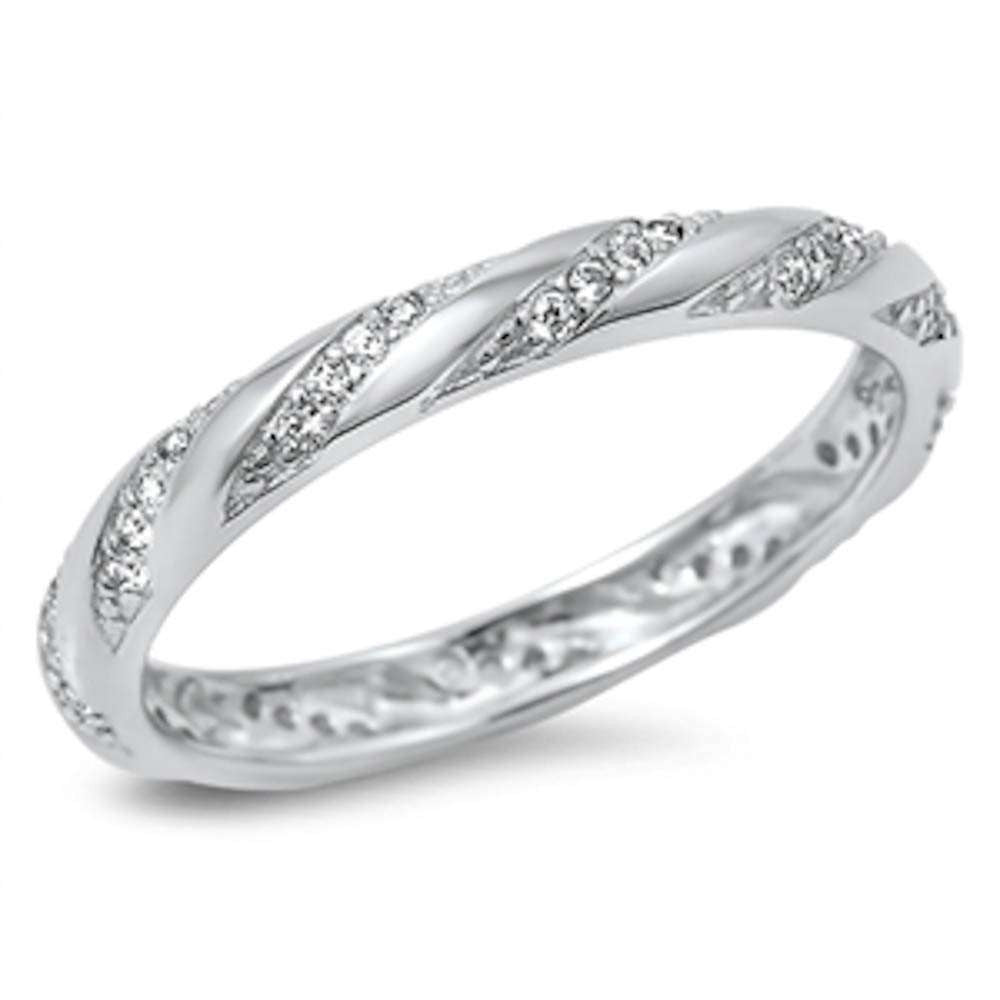 Cubic Zirconia Eternity Design Band .925 Sterling Silver Ring Size 5-10