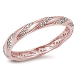 Rose Gold Plated Cubic Zirconia Eternity Design Band .925 Sterling Silver Ring Size 5-10