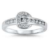 Clear Cz Belt Buckle Fashion Ring .925 Sterling Silver
