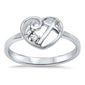 Heart Cubic Zirconia Cross .925 Sterling Silver Ring Sizes 4-10