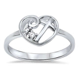 Heart Cubic Zirconia Cross .925 Sterling Silver Ring