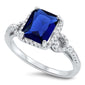 Radiant Blue Sapphire & Cz .925 Sterling Silver Ring sizes 5-10
