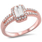 Rose Gold Plated Baguette Cubic Zirconia .925 Sterling Silver Ring Sizes 5-9