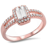  Rose Gold Plated Baguette Cubic Zirconia .925 Sterling Silver Ring Sizes 5-9