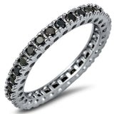 Eternity Wedding Band Black Cz Gemstone .925 Sterling Silver Band