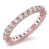 Rose Gold Plated Cubic Zirconia Eternity Anniversary Band .925 Sterling Silver Ring