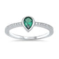Emerald Pear Shape & Cubic Zirconia .925 Sterling Silver Ring Sizes 5-10