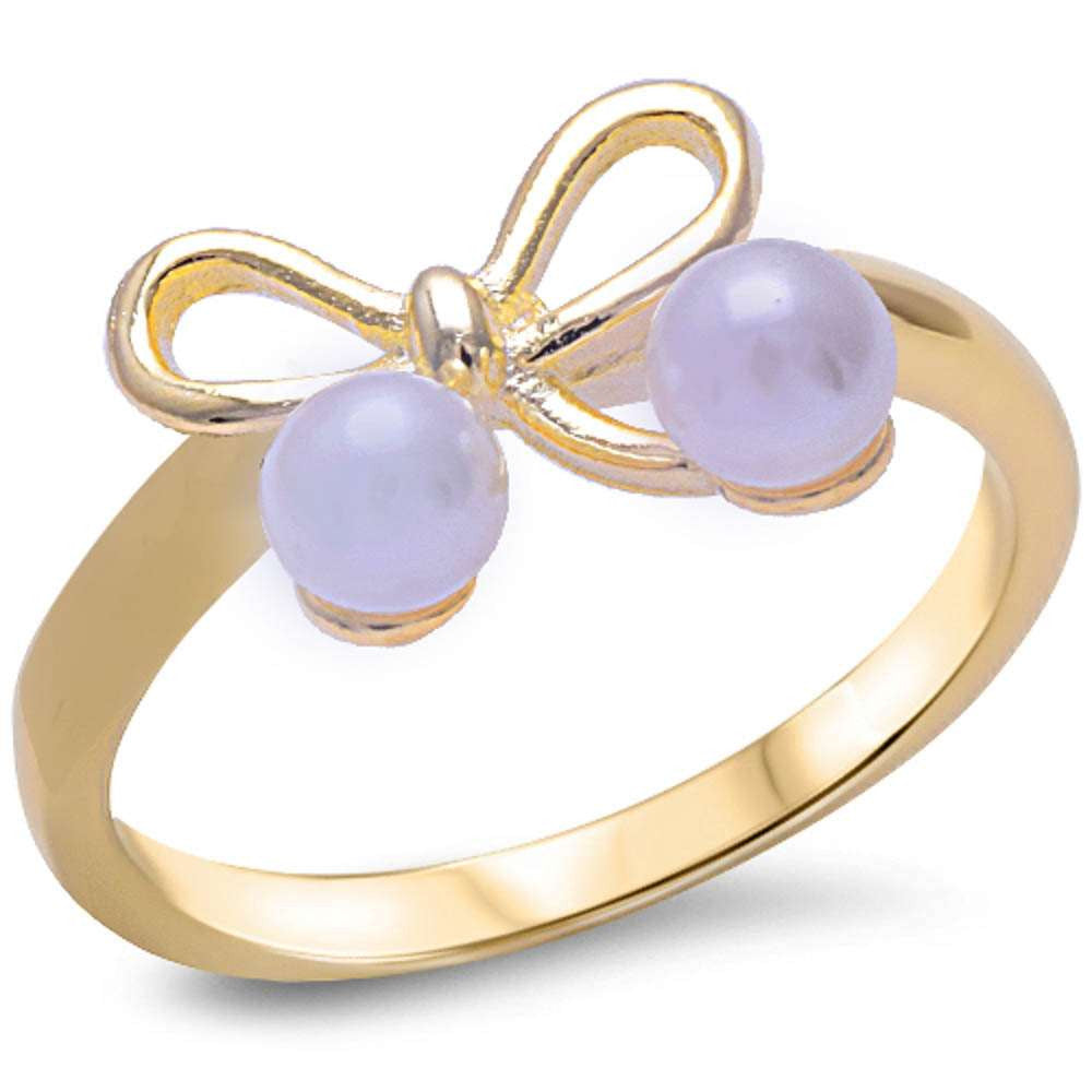 Rose Gold Plated Pearl Ribbon .925 Sterling Silver Ring Sizes 3-9