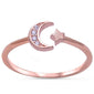 Rose Gold Plated Cz Crescent Moon & Star .925 Sterling Silver Ring Sizes 4-10