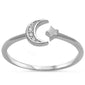 Cz Crescenet Moon & Star .925 Sterling Silver Ring Sizes 4-10