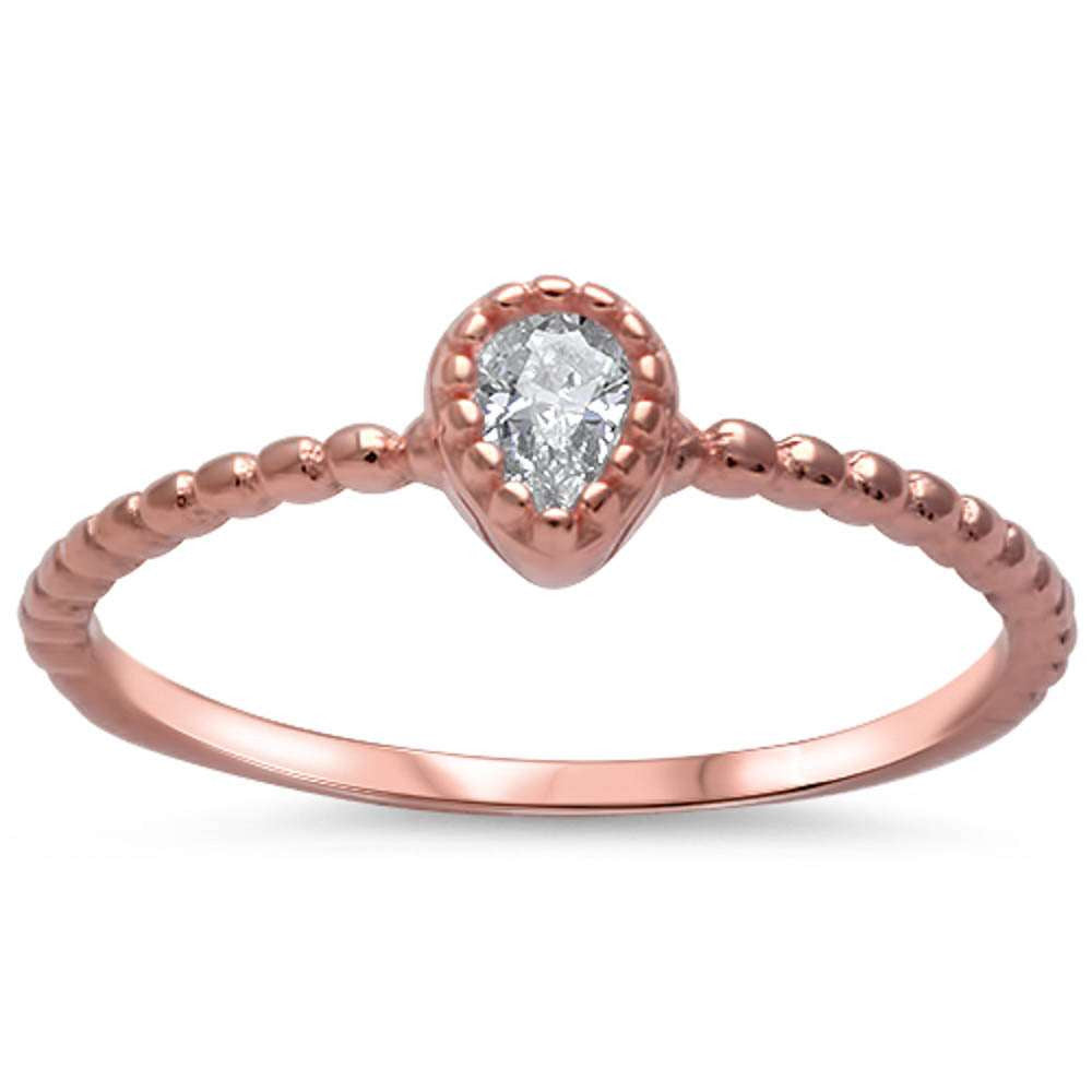 Rose Gold Plated Pear Shape Cz .925 Sterling Silver Ring Sizes 4-9