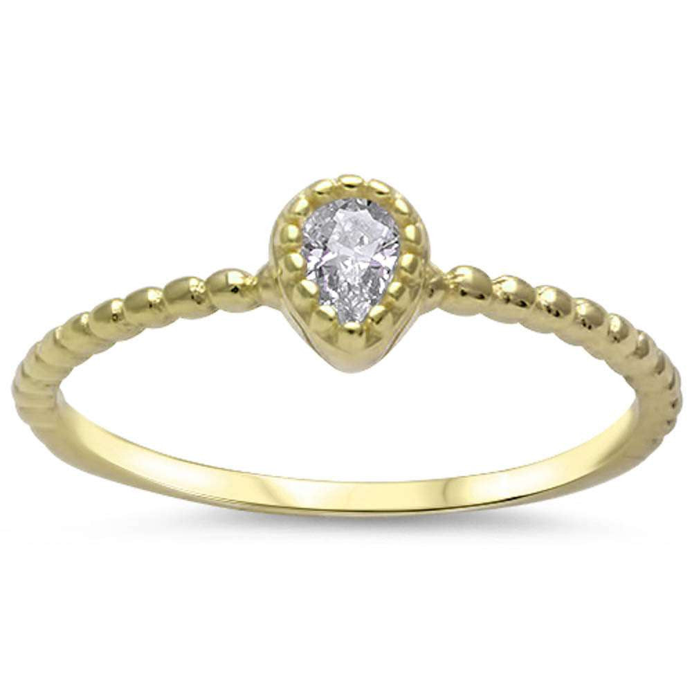 Yellow Gold Plated Pear Shape Cz .925 Sterling Silver Ring Sizes 4-9