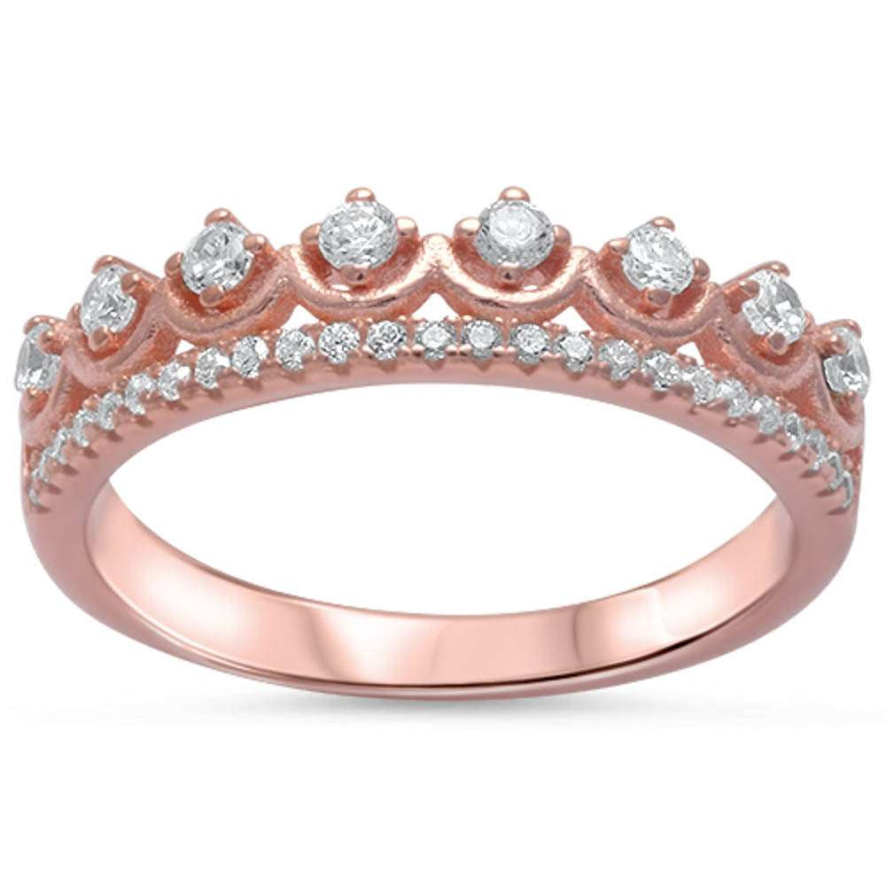 Rose Gold Plated Cz Crown .925 Sterling Silver Ring Sizes 4-9