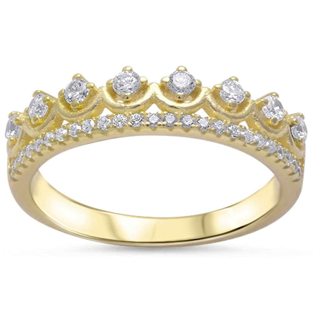 Yellow Gold Plated Cz Crown .925 Sterling Silver Ring Sizes 4-9