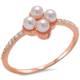 Rose Gold Plated Pearl & Cz .925 Sterling Silver Ring