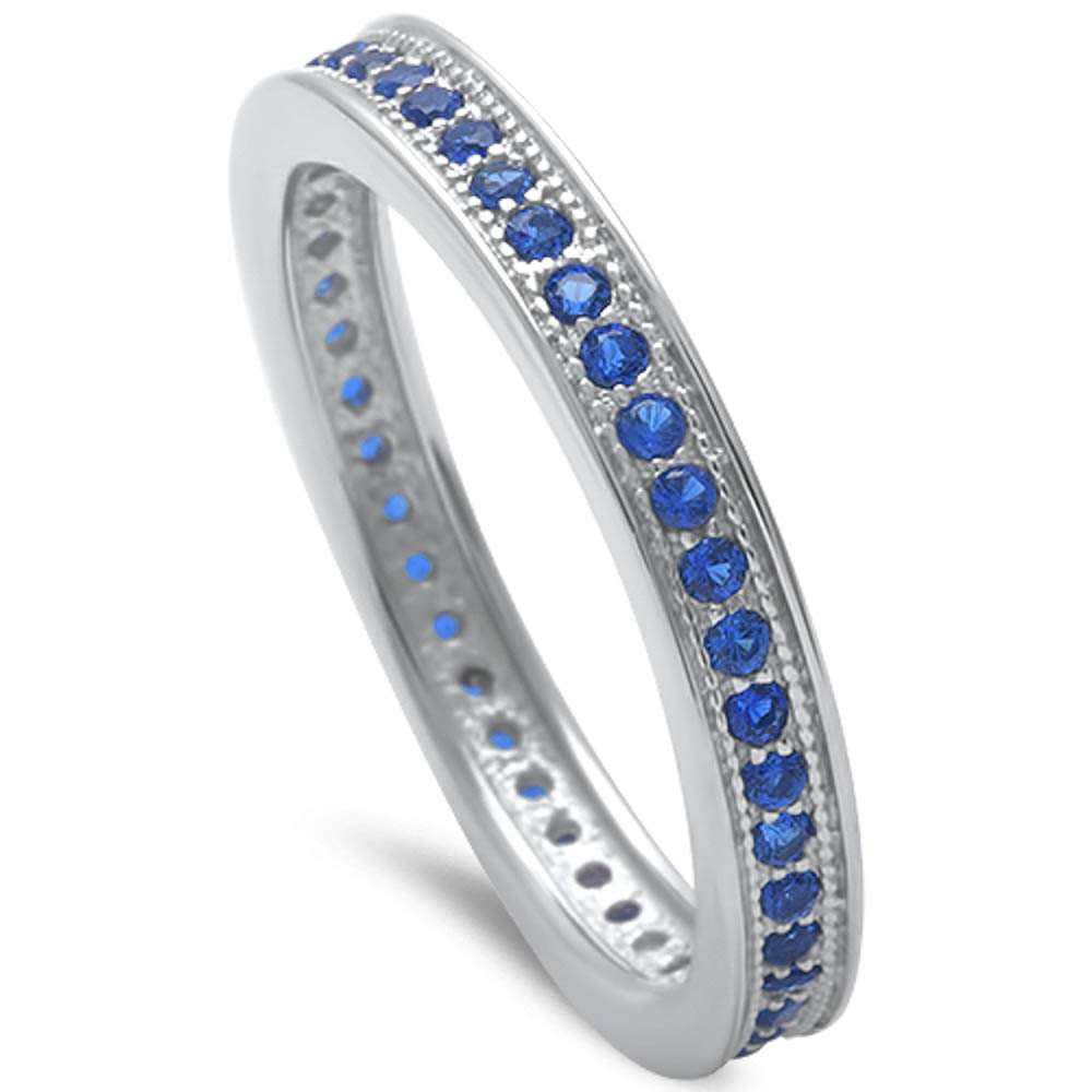 Blue Sapphire Eternity Band .925 Sterling Silver Ring Sizes 4-10
