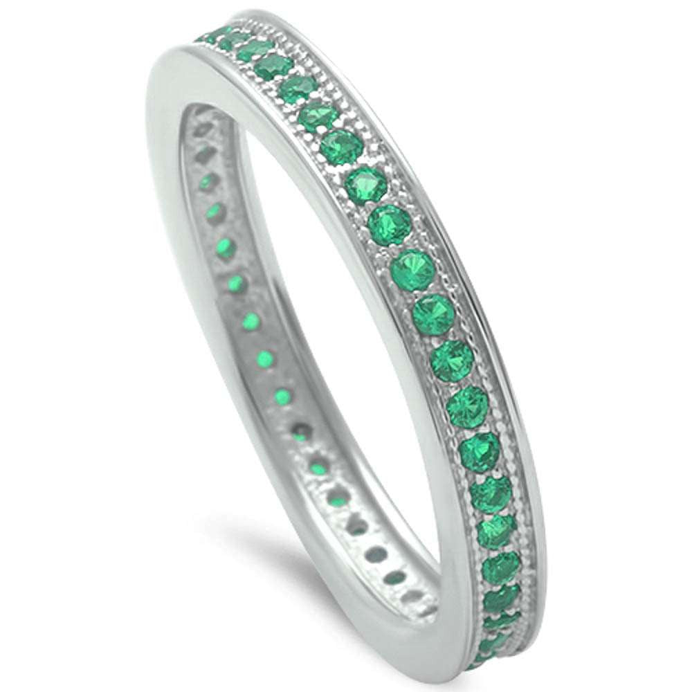 Green Emerald Band .925 Sterling Silver Ring Sizes 4-10