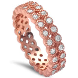  Rose Gold Plated Cz Wedding Engagement Band .925 Sterling Silver Ring Sizes 5-10