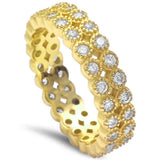  Yellow Gold Plated Cz Wedding Engagement Band .925 Sterling Silver Ring Sizes 5-10