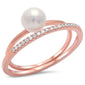 Rose Gold Plated Pearl & Cz .925 Sterling Silver Ring Sizes 4-10