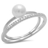 White Pearl & Cz .925 Sterling Silver Ring Sizes 4-10