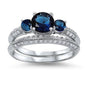 Blue Sapphire & CZ Bridal Set .925 Sterling Silver Ring Sizes 4-11