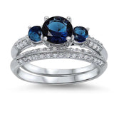  Blue Sapphire Cz Bridal Set .925 Sterling Silver Ring