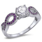 Cz Solitaire & Amethyst Infinity Style .925 Sterling Silver Ring Sizes 5-10