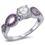  Cz Solitaire & Amethyst Infinity Style .925 Sterling Silver Ring