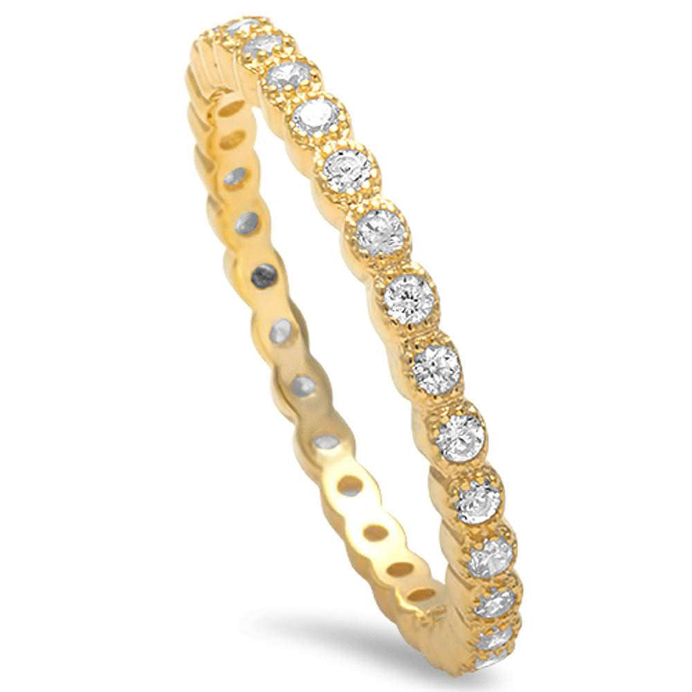 Yellow Gold Plated Cz Band .925 Sterling Silver Ring Sizes 4-10