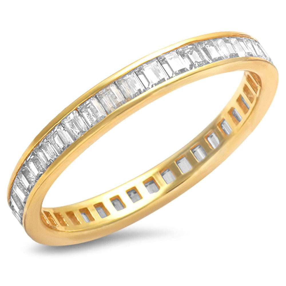 Yellow Gold Plated Baguette Cz Band .925 Sterling Silver Ring Sizes 4-11
