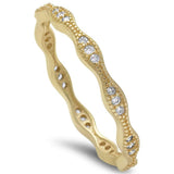 Yellow Gold Plated Cz Eternity Band .925 Sterling Silver Ring