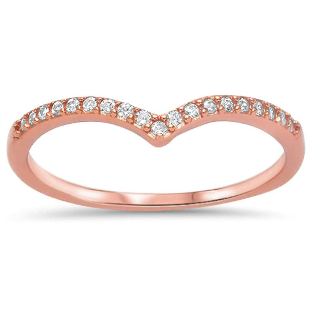 Rose Gold Plated V Shape Cz .925 Sterling Silver Ring Sizes 4-10