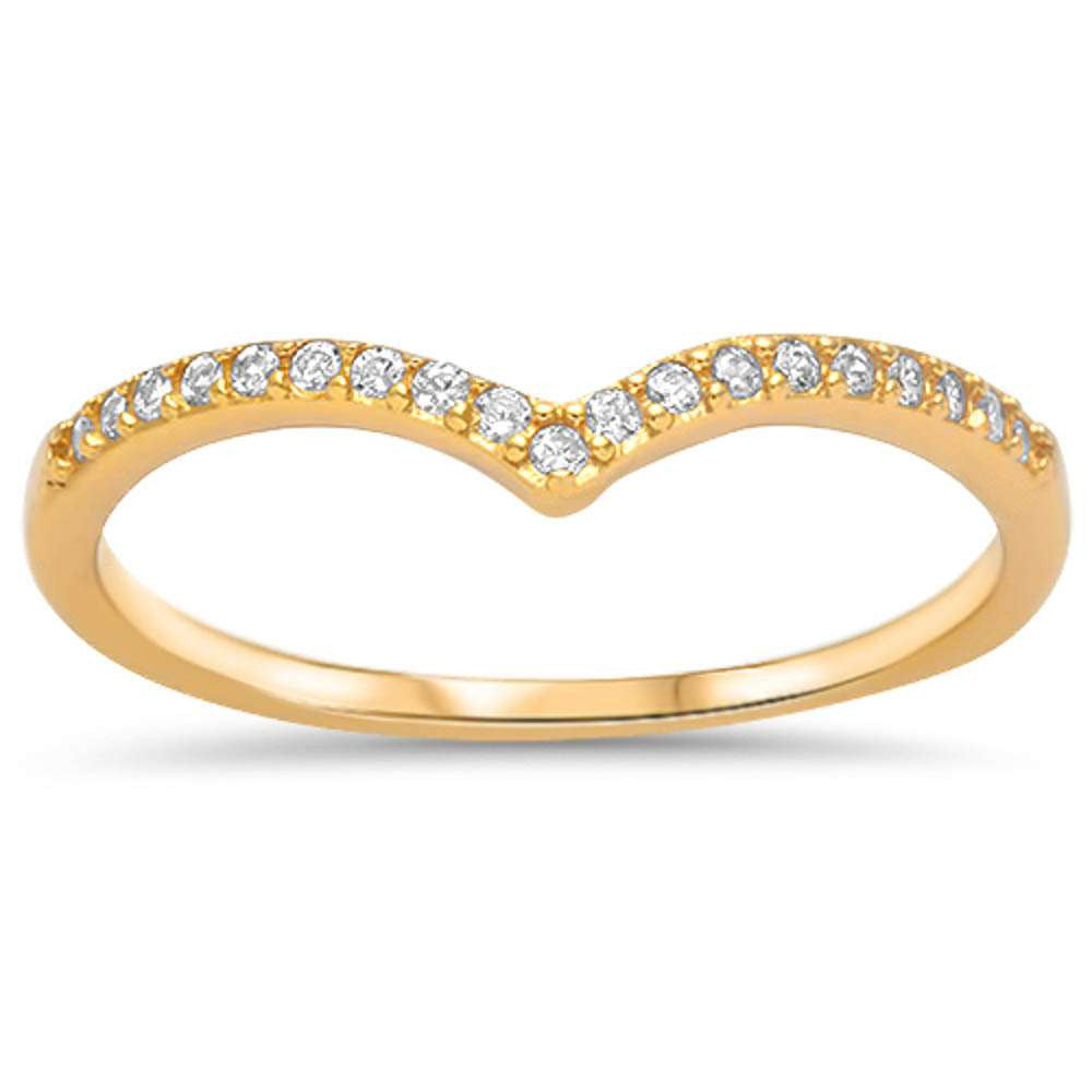 Yellow Gold Plated V Shape Chevron Cz .925 Sterling Silver Ring