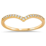 Yellow Gold Plated V Shape Chevron Cz .925 Sterling Silver Ring