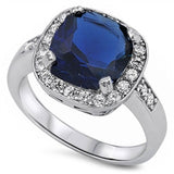  Cushion Cut Sapphire Halo Ring .925 Sterling Silver Ring